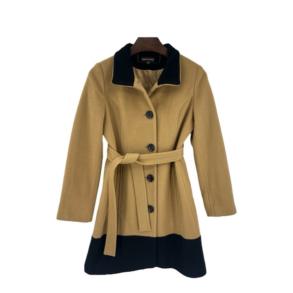 Dana Burcham Long Colorblock Tan & Black Wool & Cashmere Button Coat - Picture 1 of 9